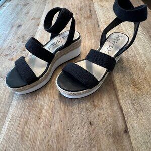 Sole Society Sandals Wedges Shoes - Black Tan White - Size 5.5 M